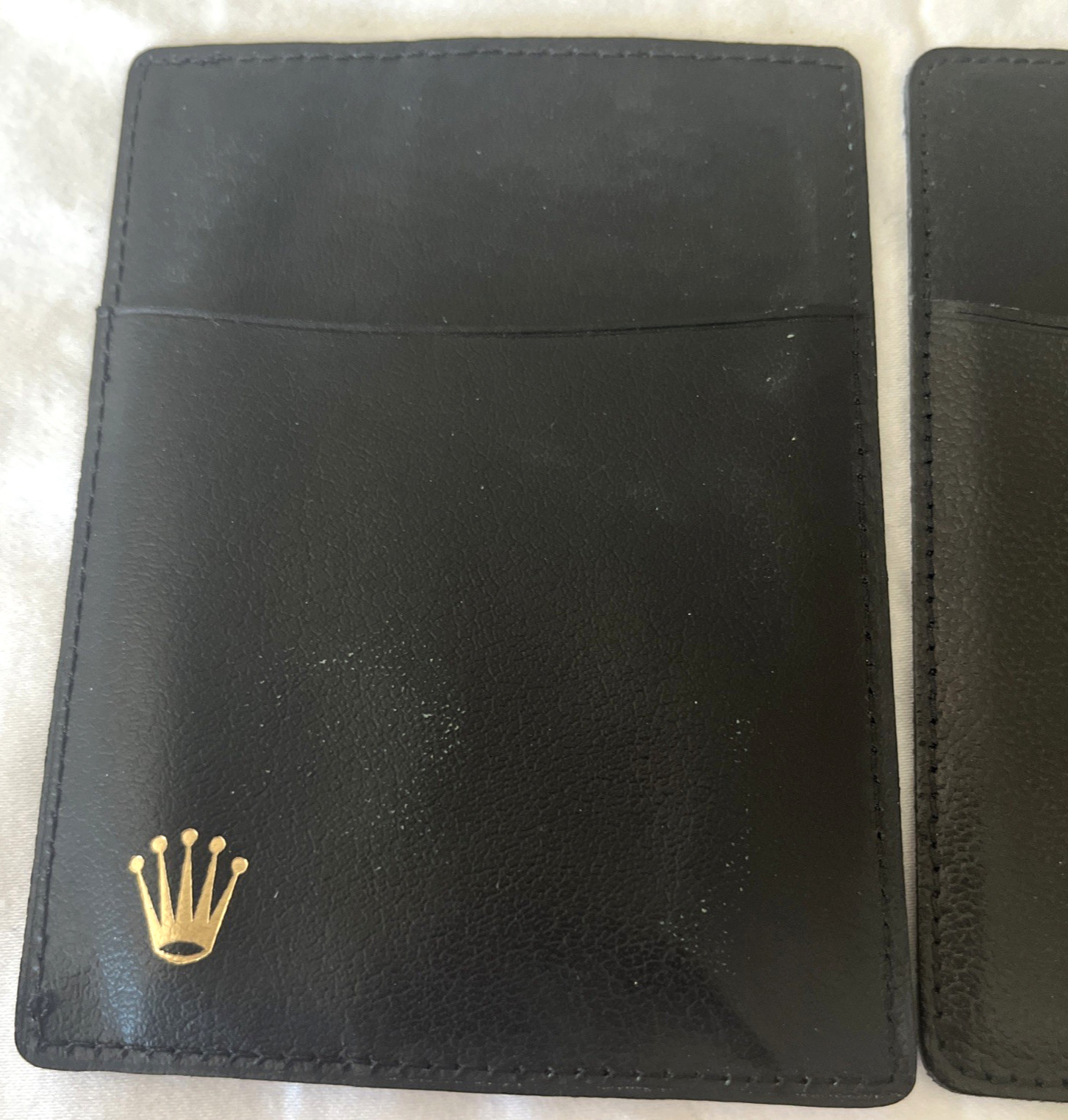Rolex (2) Card Holder Folder Sleeve Black Leather Vintage Authentic