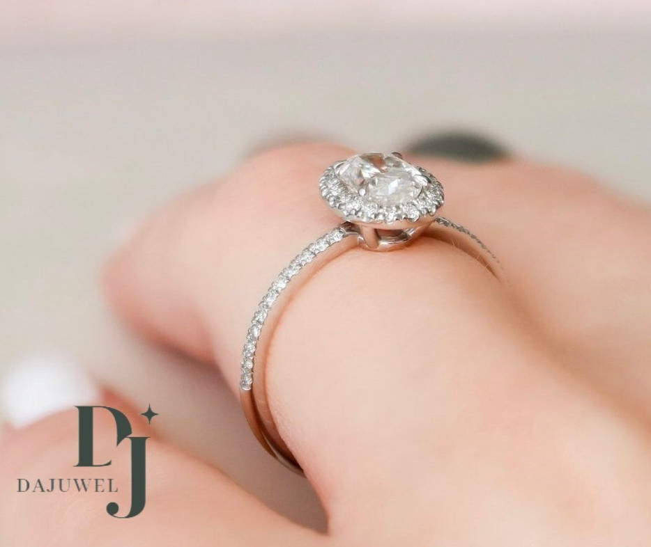 2.30 Carat Oval Cut F/VVS1 Moissanite Halo Engagement Ring Solid 14K White Gold