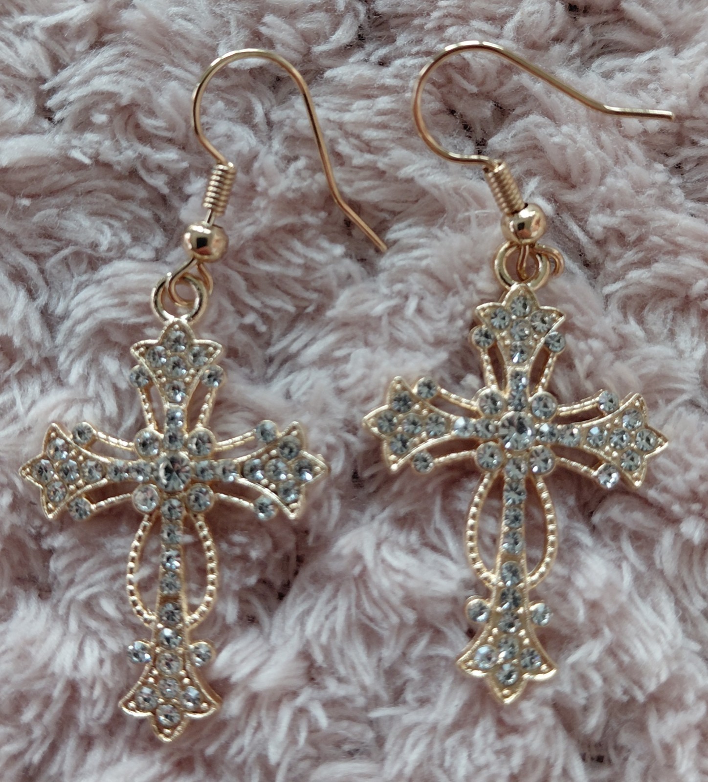 3 Pairs Of Cross Earrings Gold Tone New Rhinestones Free Shipping Heavier Made