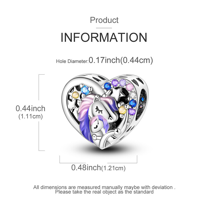 MULA European 925 Sterling Silver Pink Unicorn DIY Charm CZ for Women Bracelet