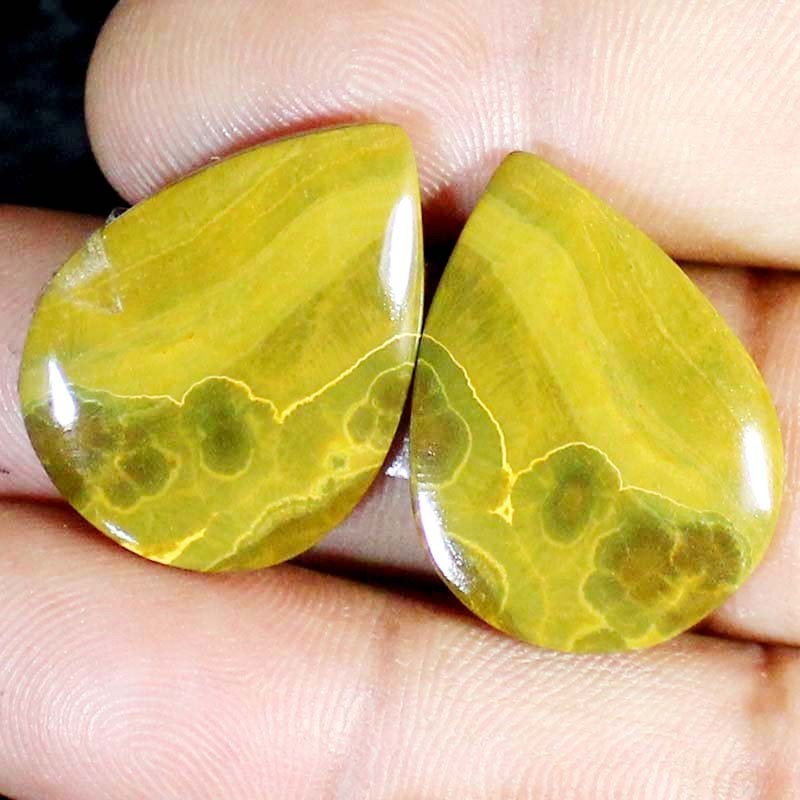 Natural 40.55 Ct 100% Ocean Jasper Pair Cabochon 21X28X4 mm Pear Shape Gemstones