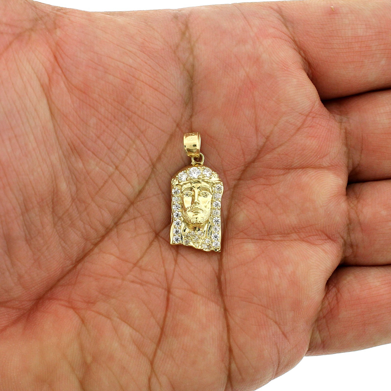 Mens Real 10K Yellow Gold Jesus Head Face Pendant, 10KT Gold Charm