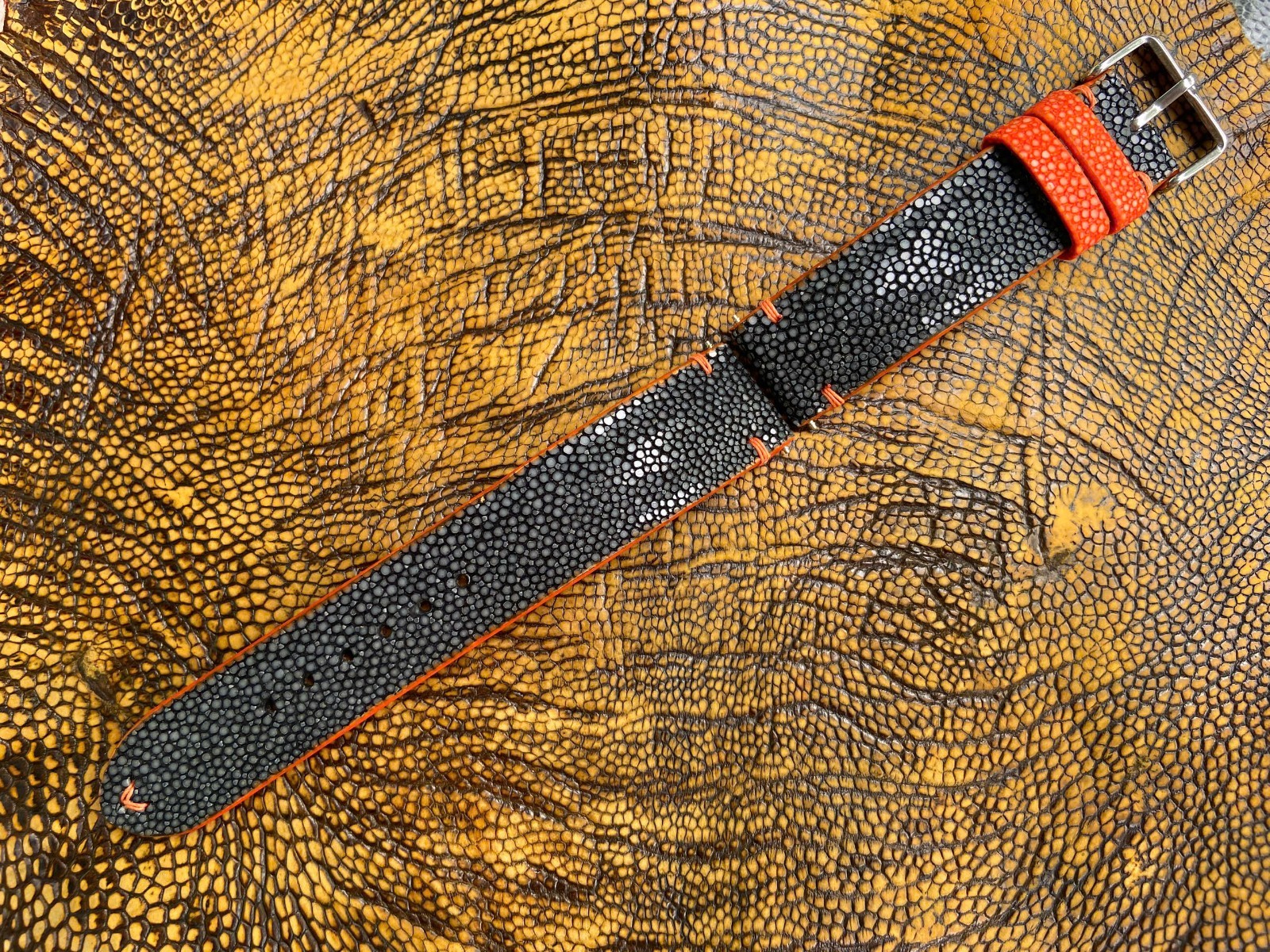 Black Stingray Leather Watch Strap Band, Size 18mm 19mm 20mm 21mm 22mm 24mm 26mm