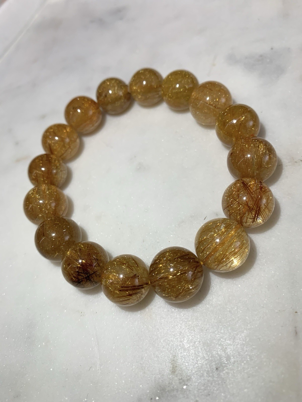 13.7mm Natural Golden Rutilated Quartz Bracelet Gold Rutile Crystal Beads