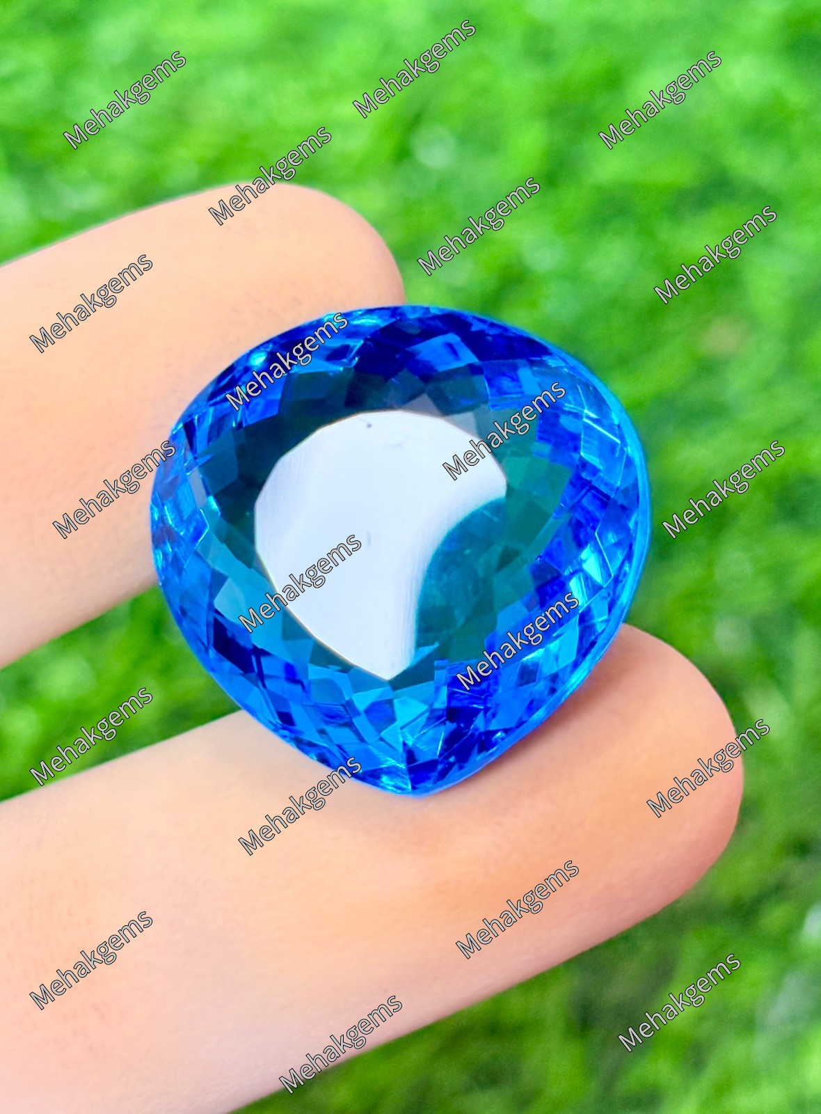 51 Ct Swiss Blue Topaz Heart LooseGemstone, Faceted Statement Jewelry Stone