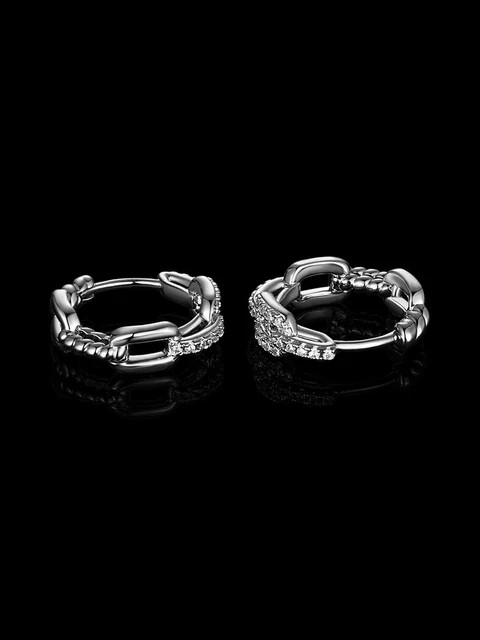 Hoop Huggie 1.60Ct Round Cut Lab Grown Diamond Earrings In 14k White Gold Plated