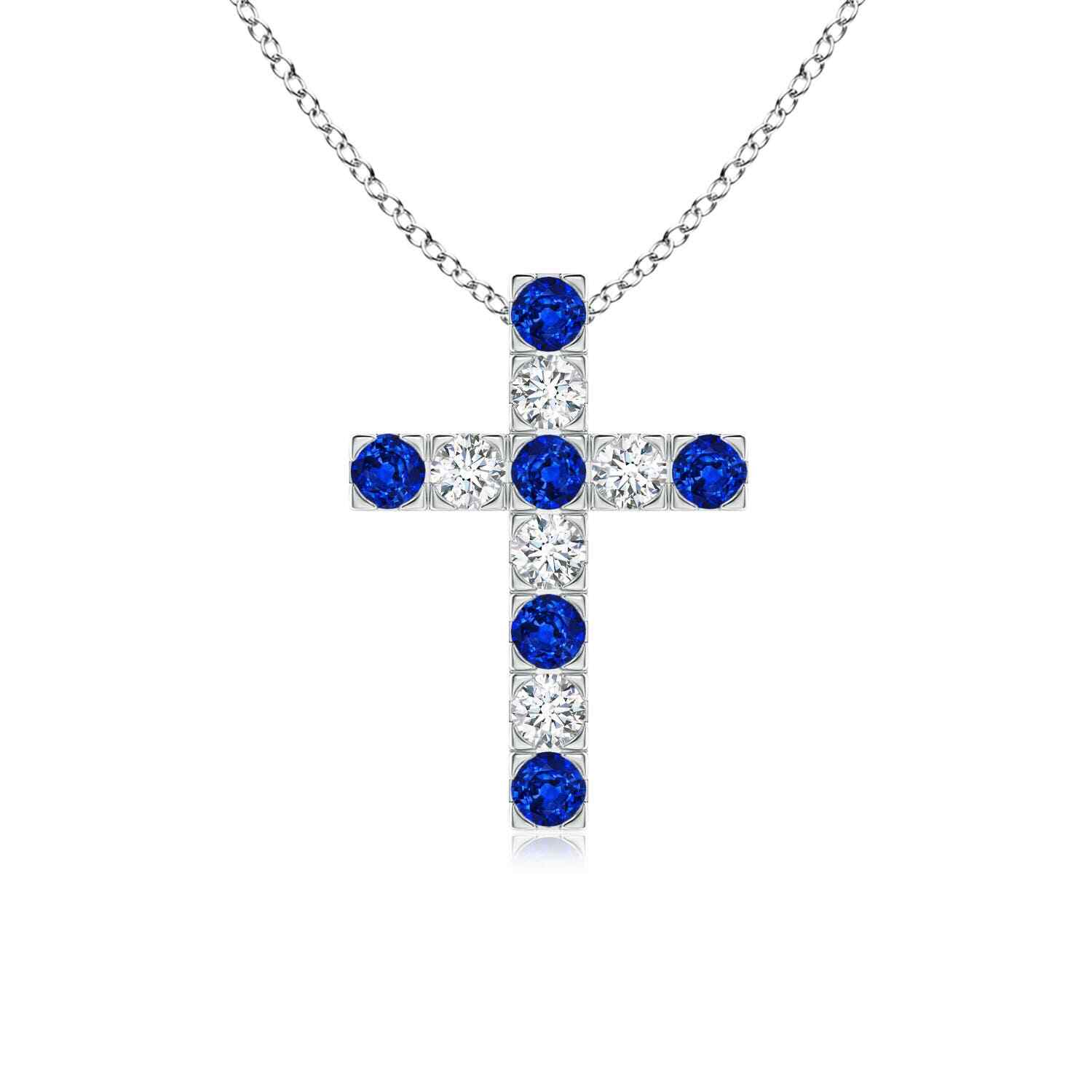 ANGARA Blue Sapphire and Diamond Cross Pendant in 14K Gold (Grade-AAAA Size-2.5)