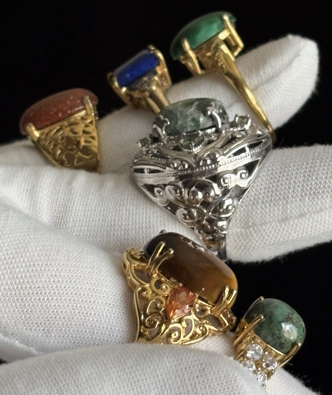 KARIS STS Ring Lot Assorted Gemstones 6 Rings Gold Bond & Platinum Bond STUNNING