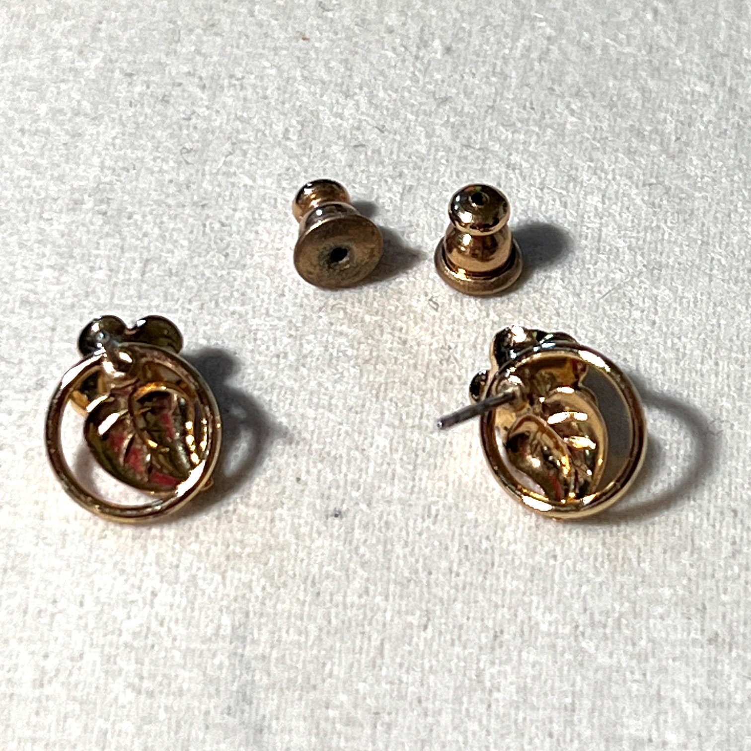 Petite Rose and Circle Gold Plated Pierced Earrings Stainless Post w/Push Back