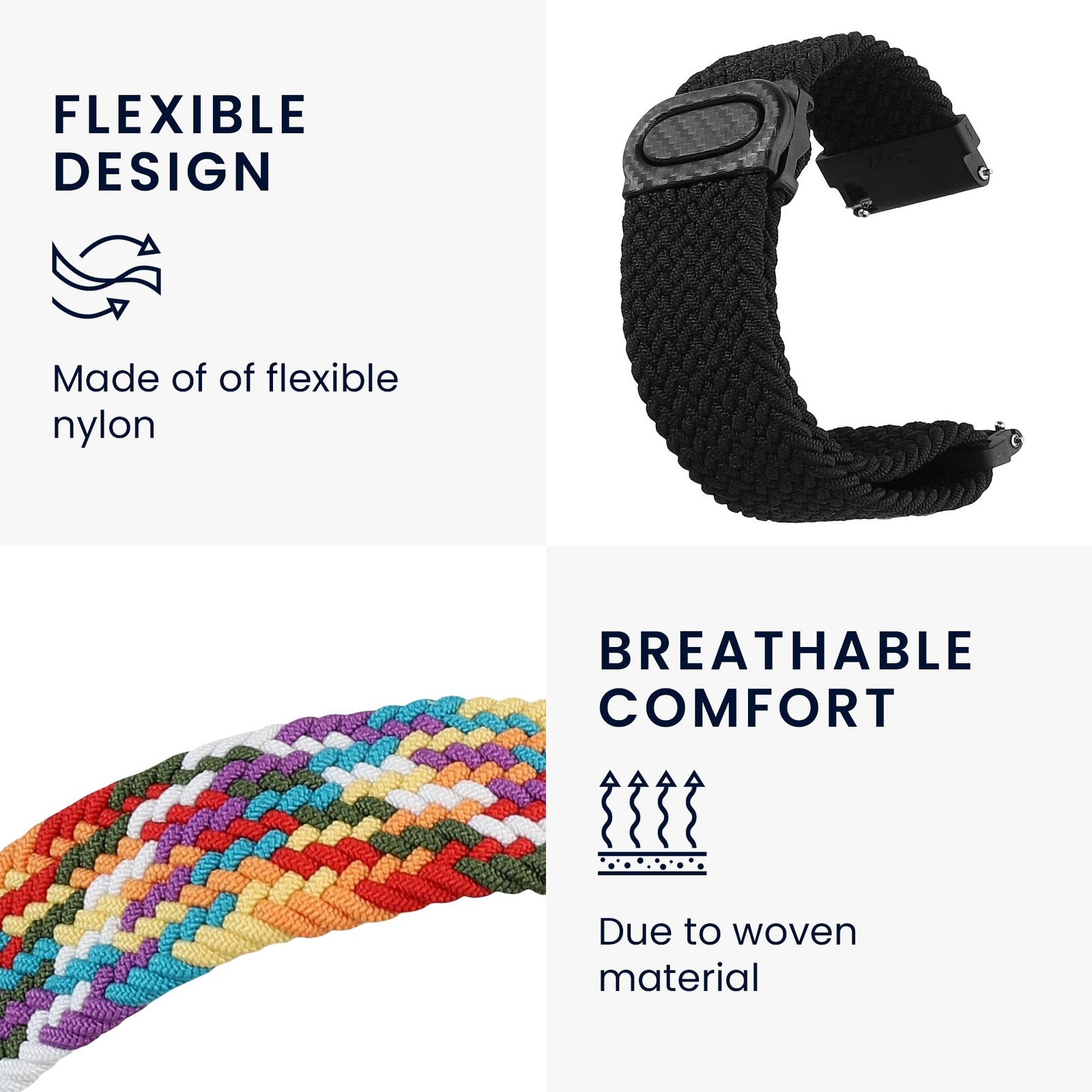 kwmobile 2x Nylon Strap for 5.9 – 7.5 inches (15 – 19 cm), black / multicolor