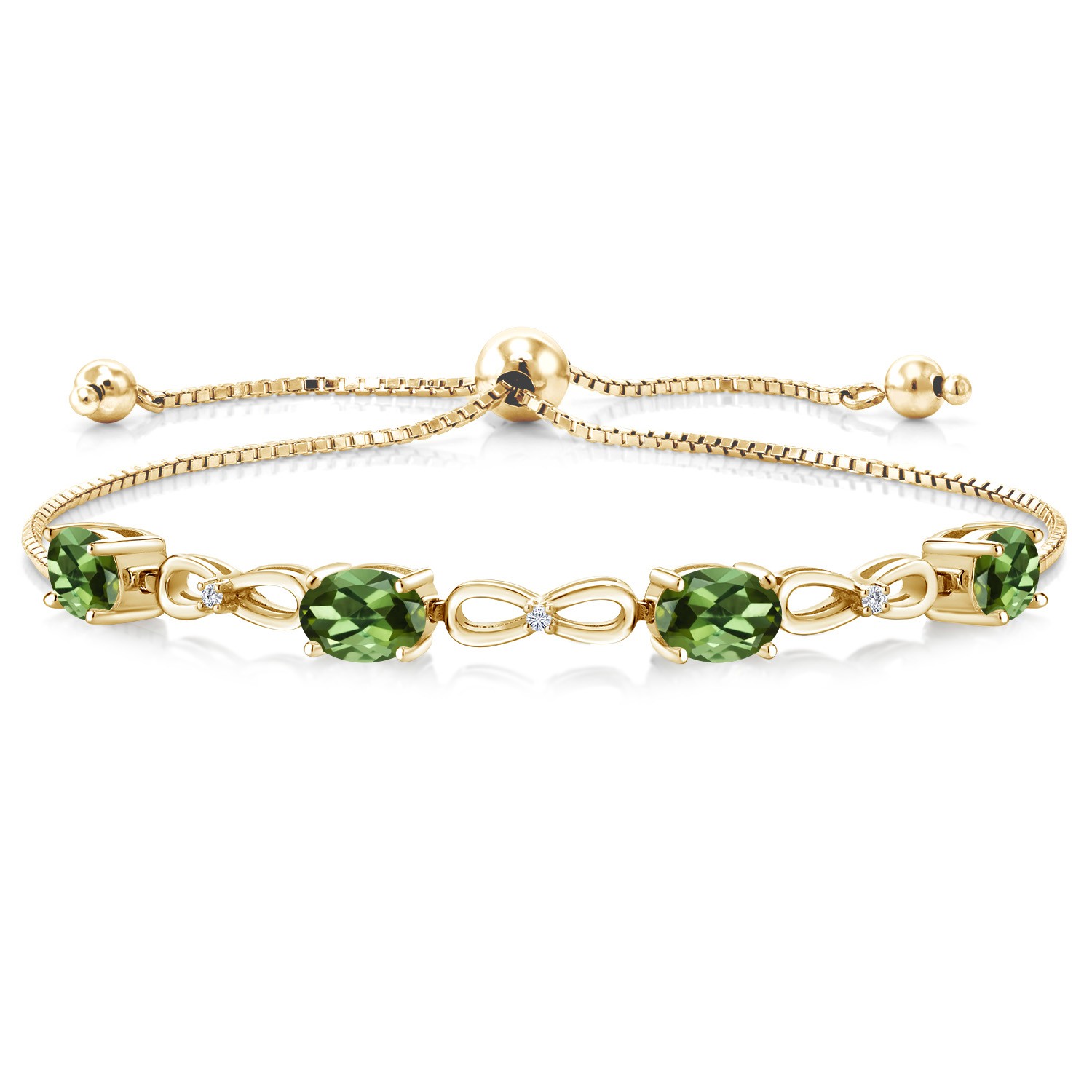 2.82 Ct Green Tourmaline E-F Lab Grown Diamond 18K Yellow Gold Plated Silver