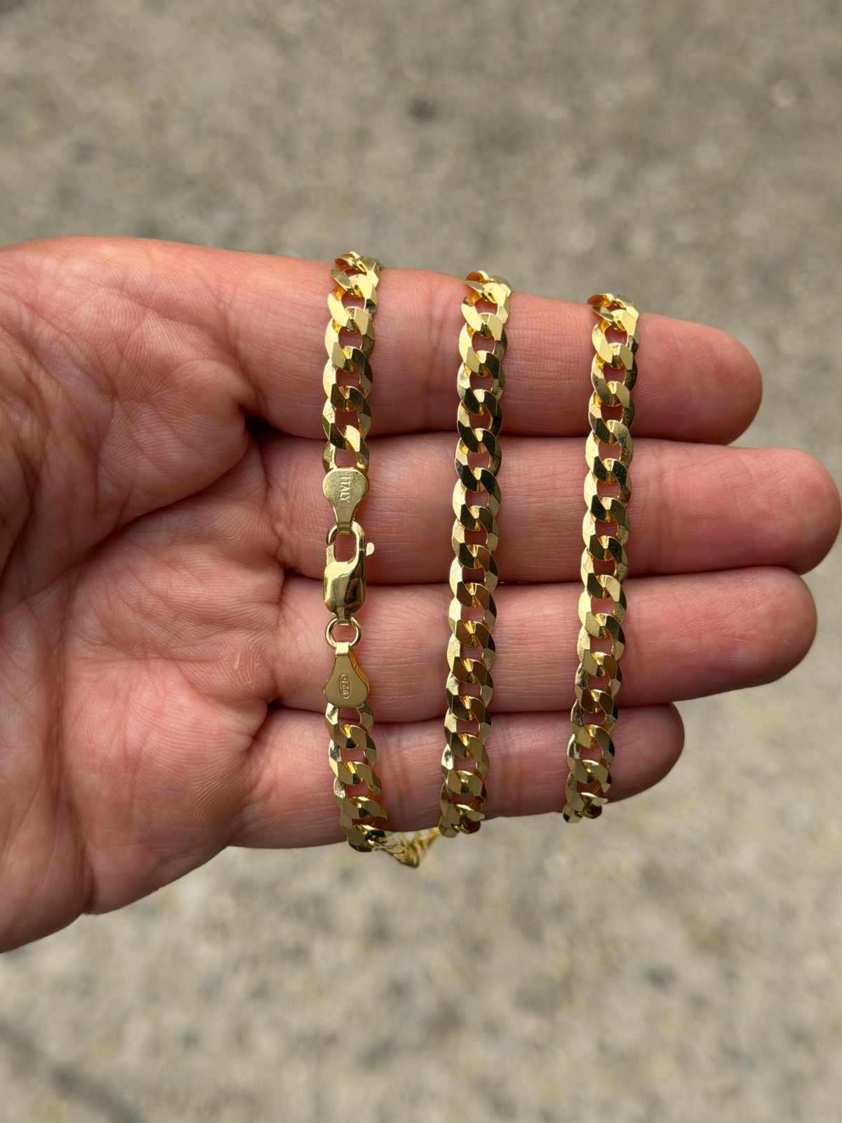 REAL Solid 925 Silver 14k Gold Plated Flat Cuban Link Chain Necklace 6.4mm