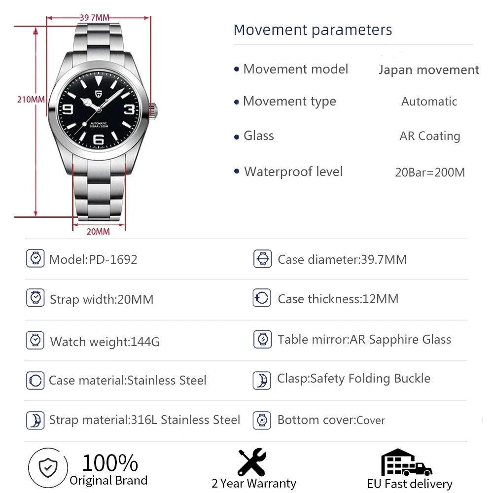 PAGANI DESIGN PD-1692 New Mechanical Classic Luxury Waterproof Watch For Men
