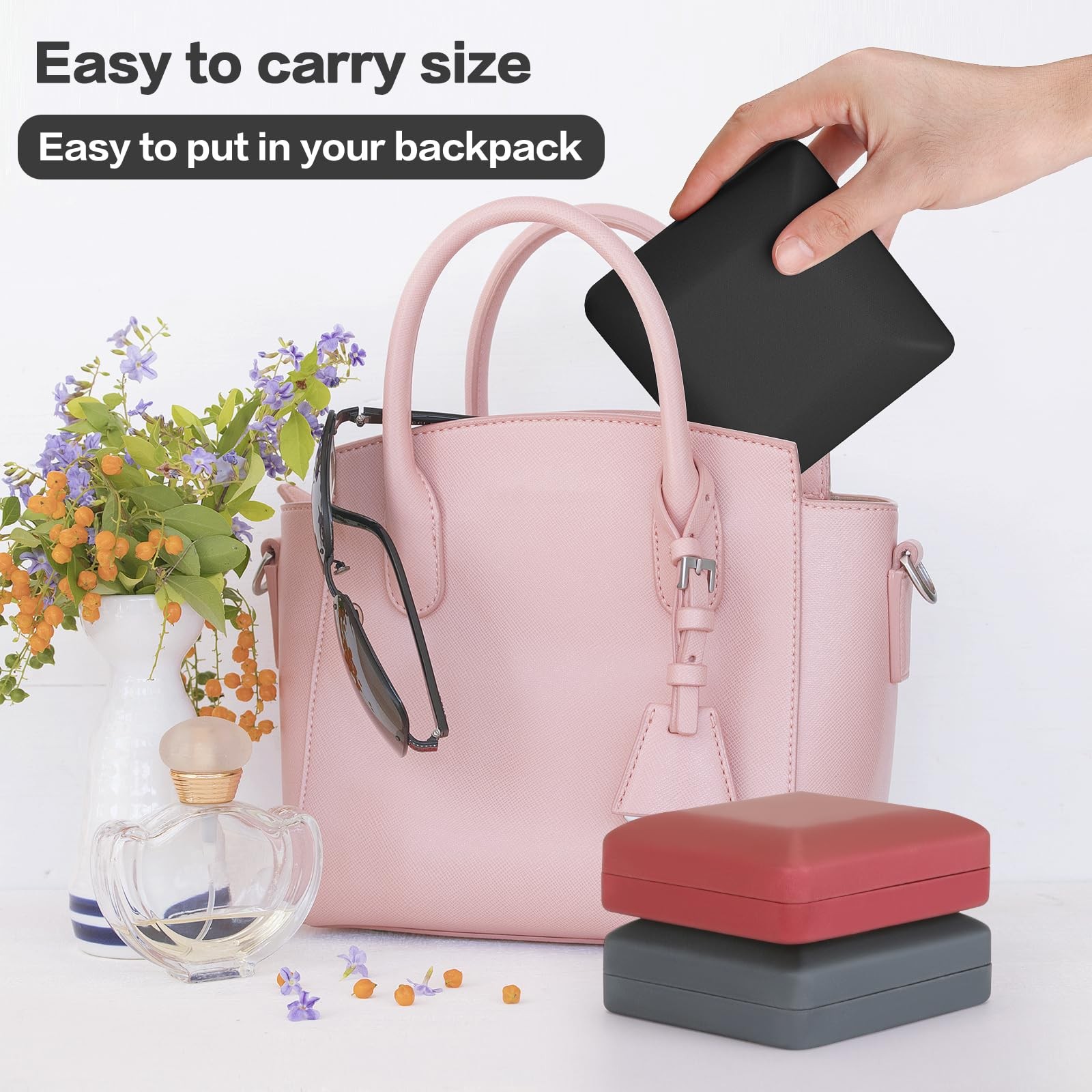 KUKUVR Ring Organizer Box, Travel 4.7*4.5*1.8 inches (12*11.5*4.5 cm), Black