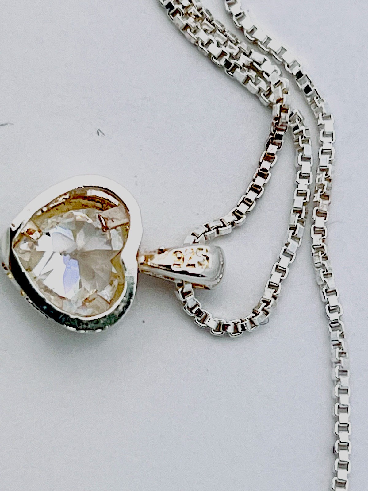 925 Sterling Silver 3.5 Gram Bezel Set Heart CZ Necklace 16”