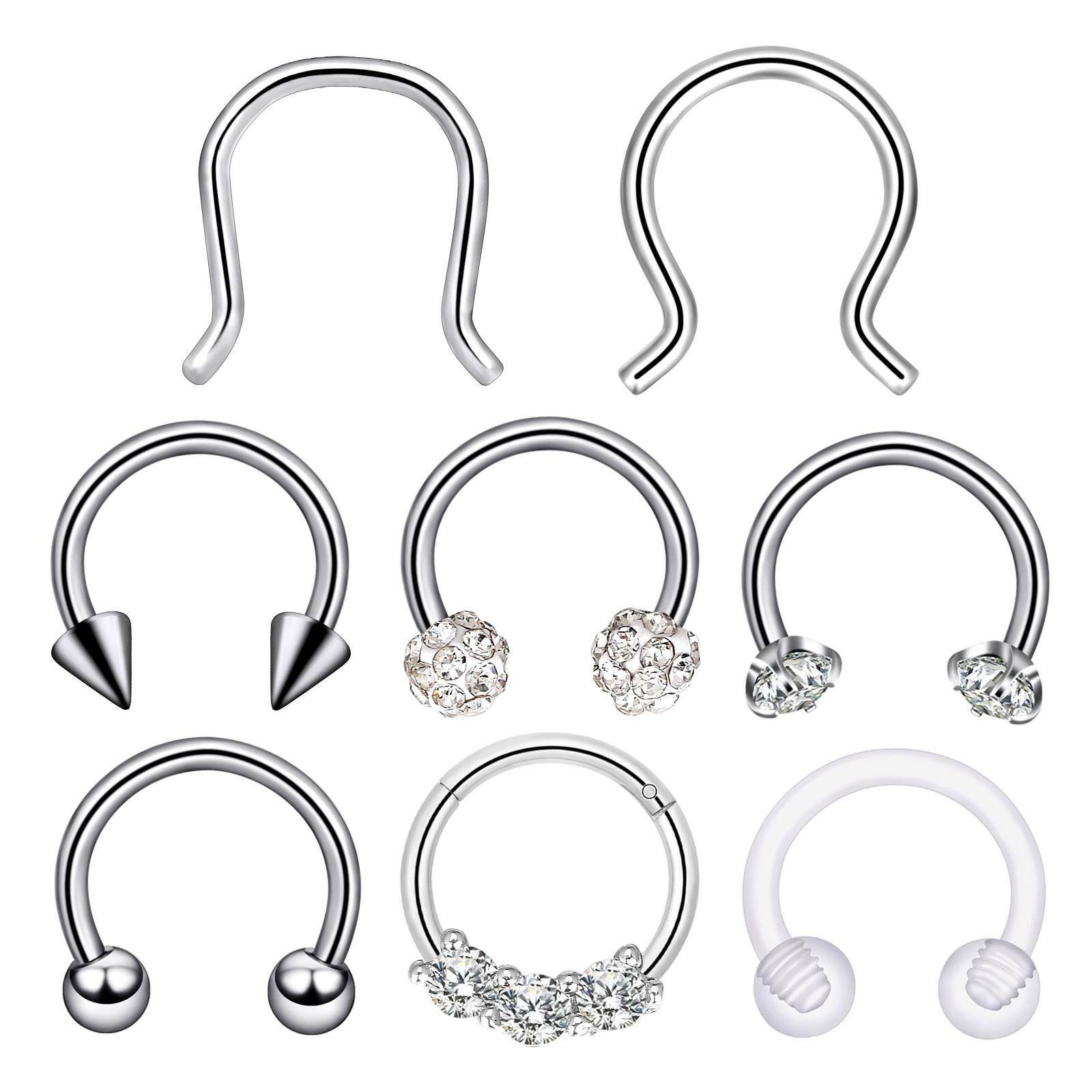 6-12PCS Horseshoe Nose Septum Lip Rings Nipple Tragus Cartilage Eyebrow Piercing