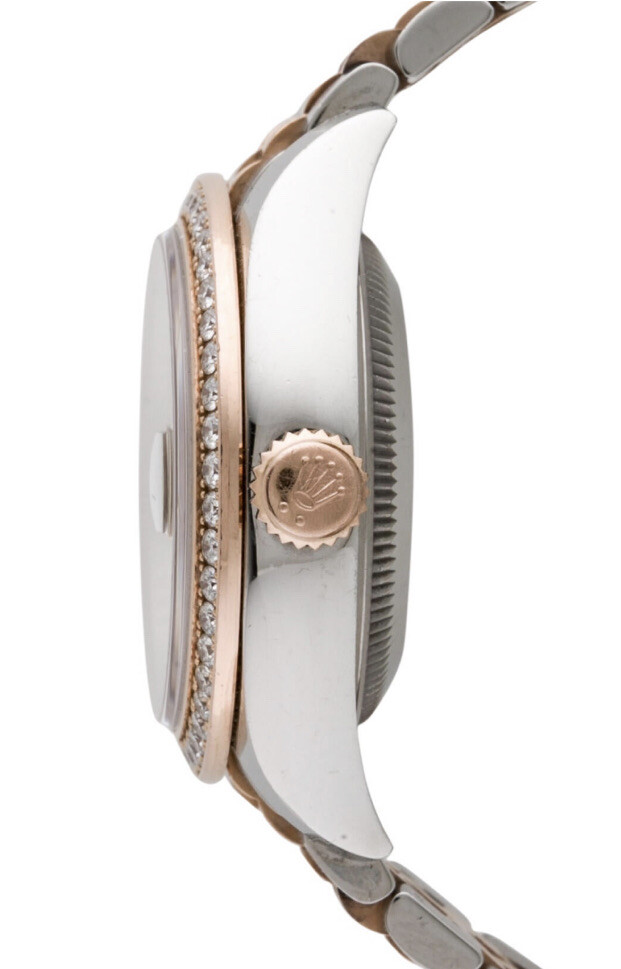 Rolex Lady Datejust 28: Steel&Rose Band, Chocolate Dial, 46 Diamond Bezel