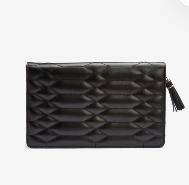 WOLF Black Quilted Leather Travel Jewelry Case Zip Around Organizer Clutch NWT