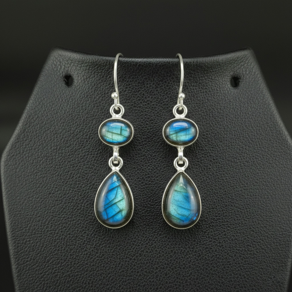Labradorite Gemstone 925 sterling silver handmade Dangle Drop Earrings 1.90″