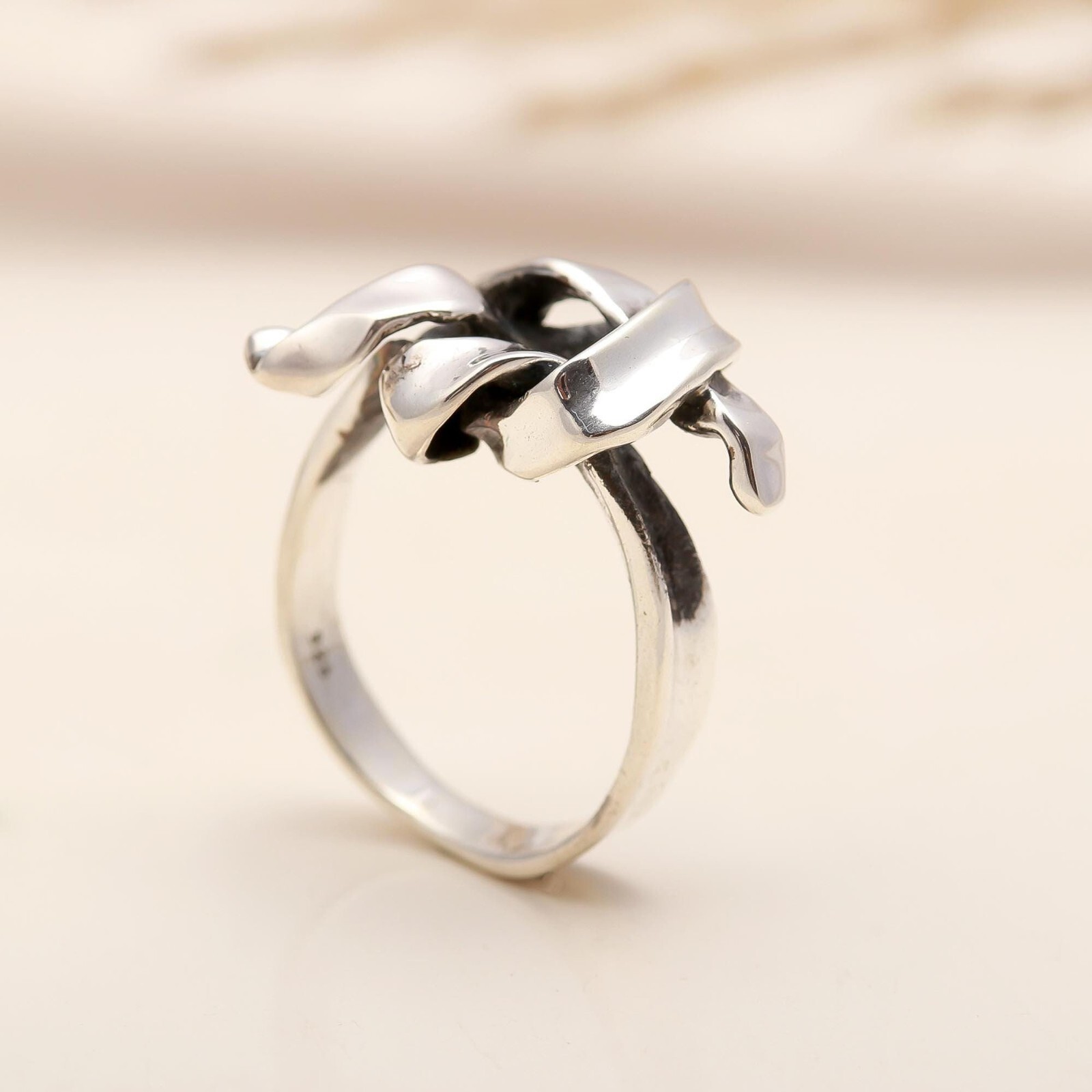 Mother Wedding Trendy Statement Art Deco Unique Ring Jewelry 925 Sterling Silver