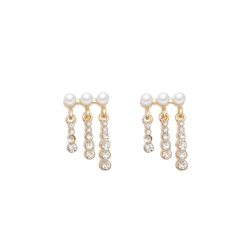 Pearl Crystal Tassel Earrings for Women Trendy Round Pearl Stud Earring Gli – 02