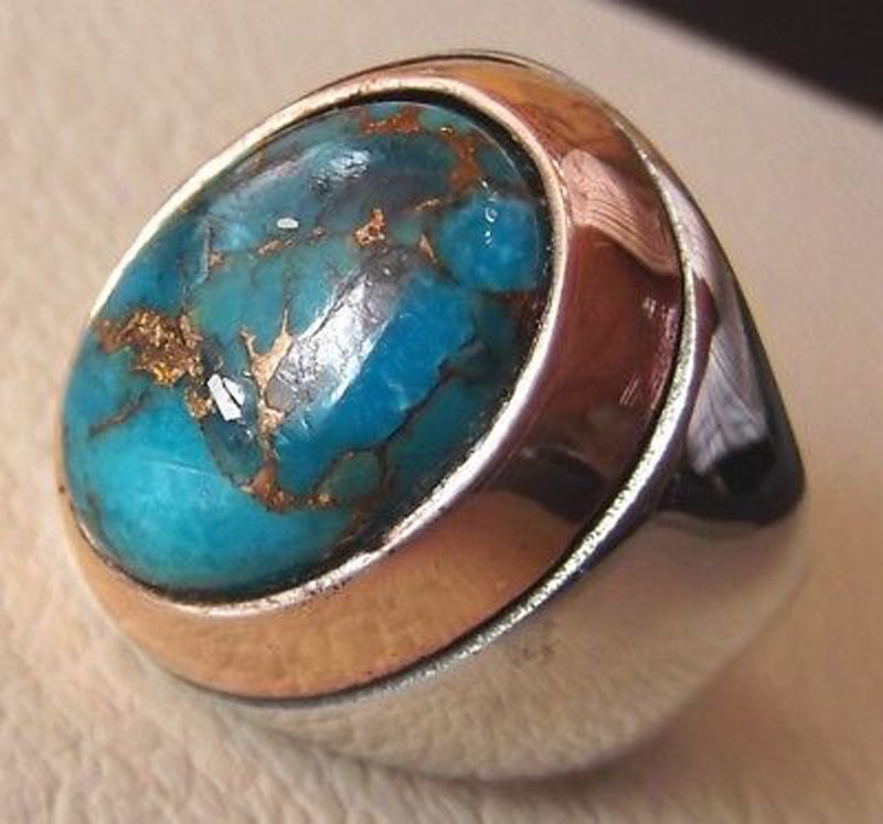 Solid 925 Sterling Silver AA Natural Copper Turquoise Gemstone Men’s Unisex Ring