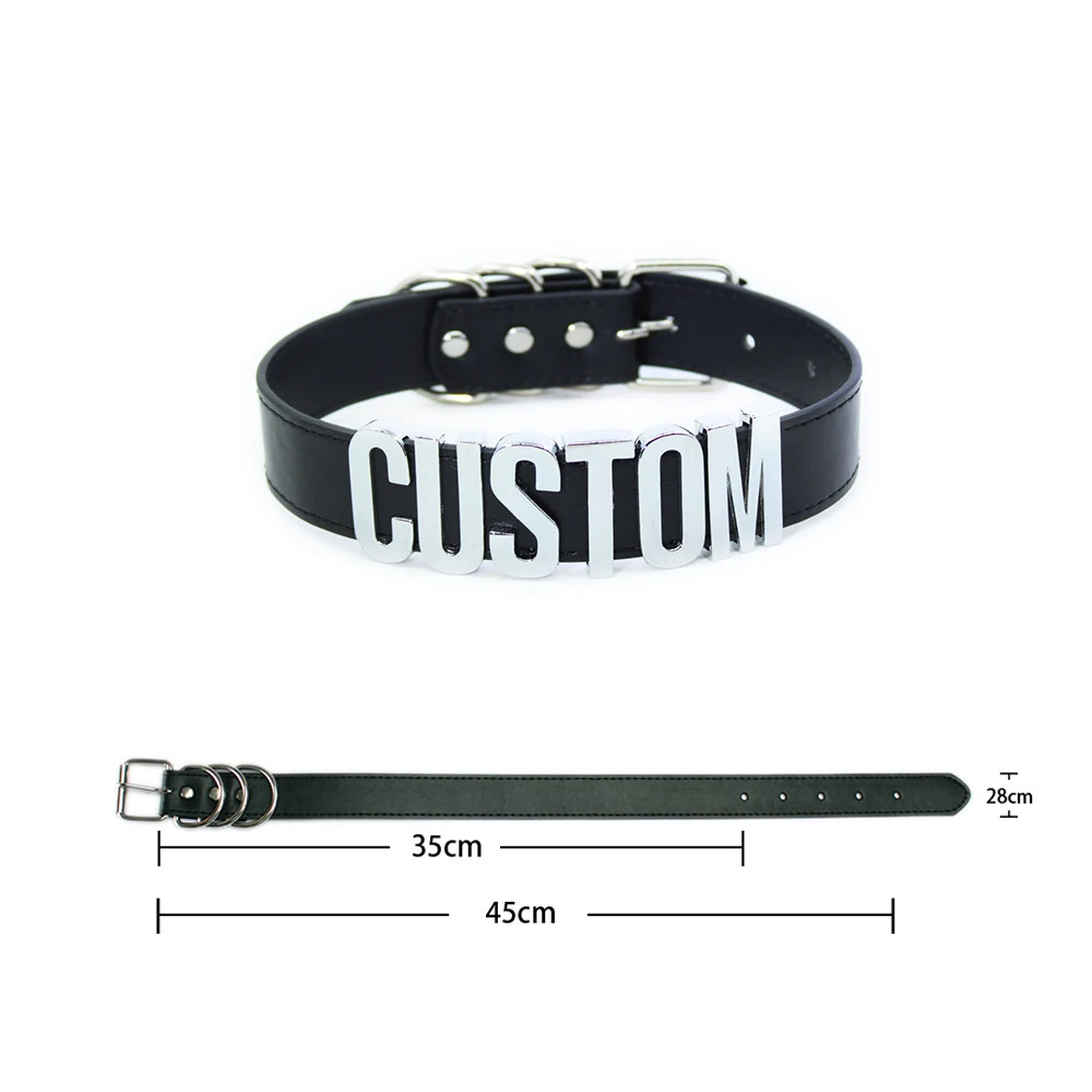 Custom Letters Necklaces 30mm Width Women Collar Choker Necklaces PU Leather N7