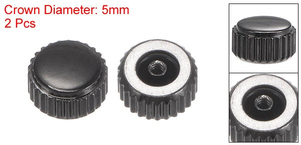 2Pcs 2.8x5mm Watch Crown SUS304 Flat Head Short Stem Watch Crown 2.5mm ID Black