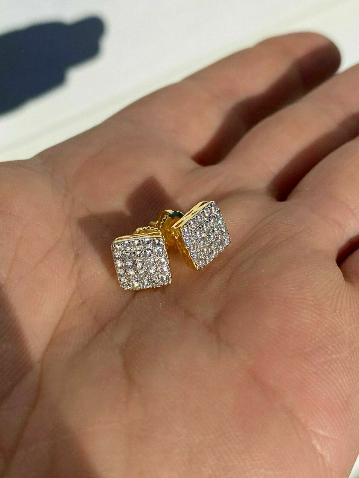14k Gold Plated 925 Iced Real MOISSANITE Square Screwback Earrings Passes Tester