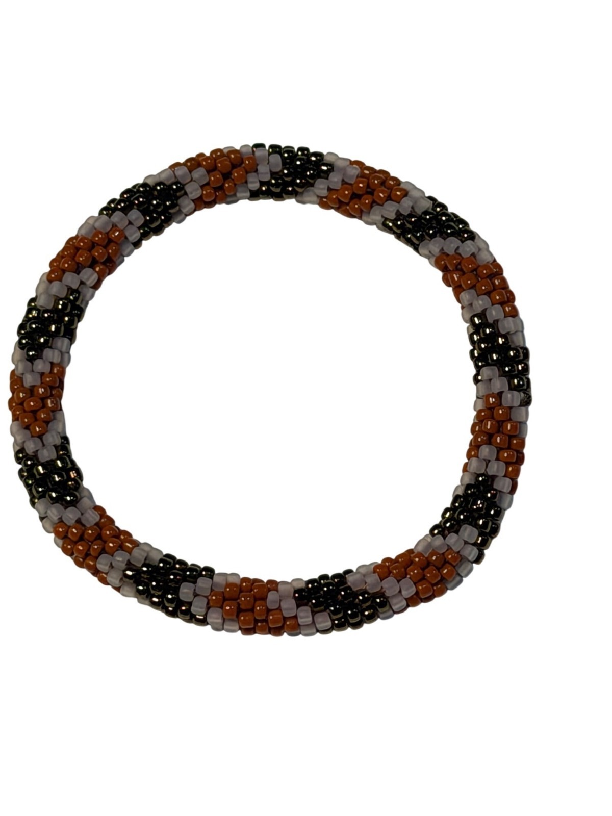 Sashka Bracelet Handmade Boho Chic Crochet Beaded Roll-On 2.5″ Brown Black White