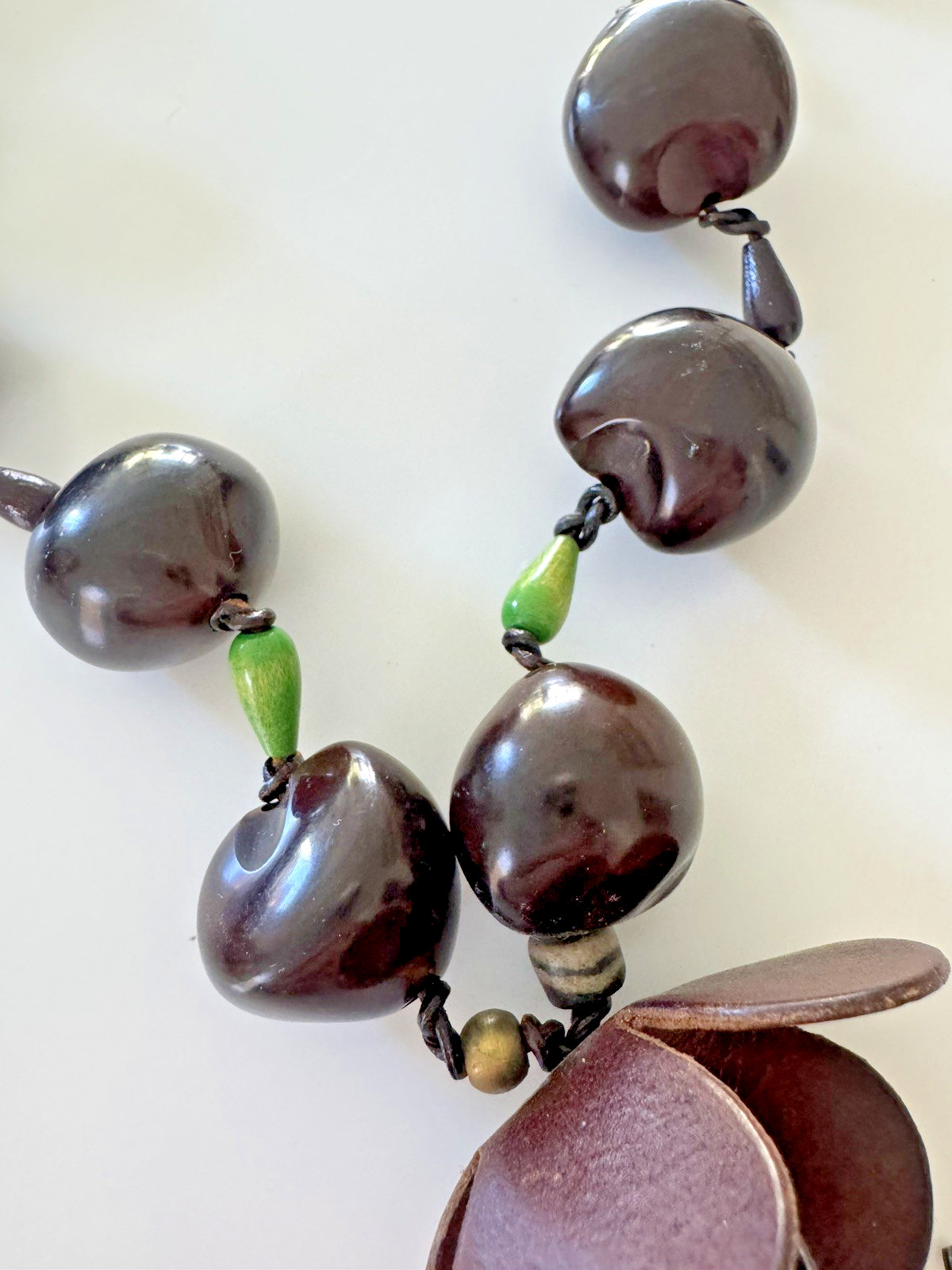 Vintage HENRY BEGUELIN – Dark Brown & Green Bead & Flower Broken Necklace