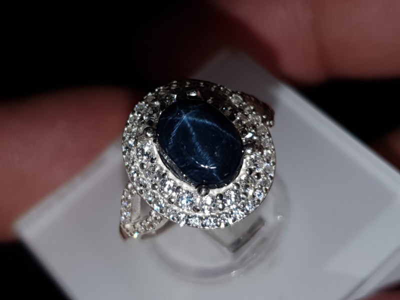 Natural Rare Dark Blue Star Sapphire Silver Ring 925 Sterling Silver 4.04 Grams