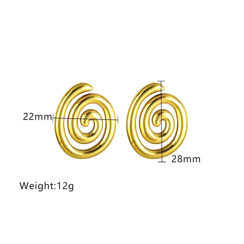 18K Gold Plated Spiral Stud Earrings Women Bold Modern Swirl Stainless Steel