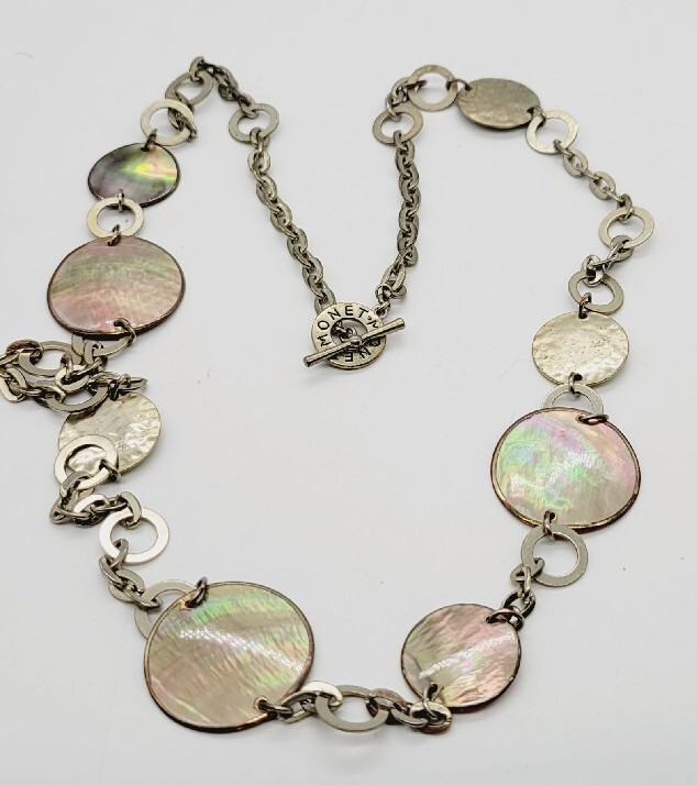 Monet Necklace Gold Tone Abalone Shell Long Vintage 37 in