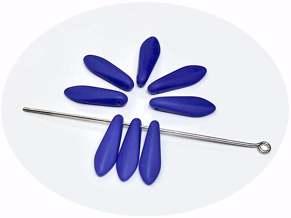 Czech Glass Druk Dagger Beads 5x16mm Opaque Blue Matt, 50 pcs, top drilled