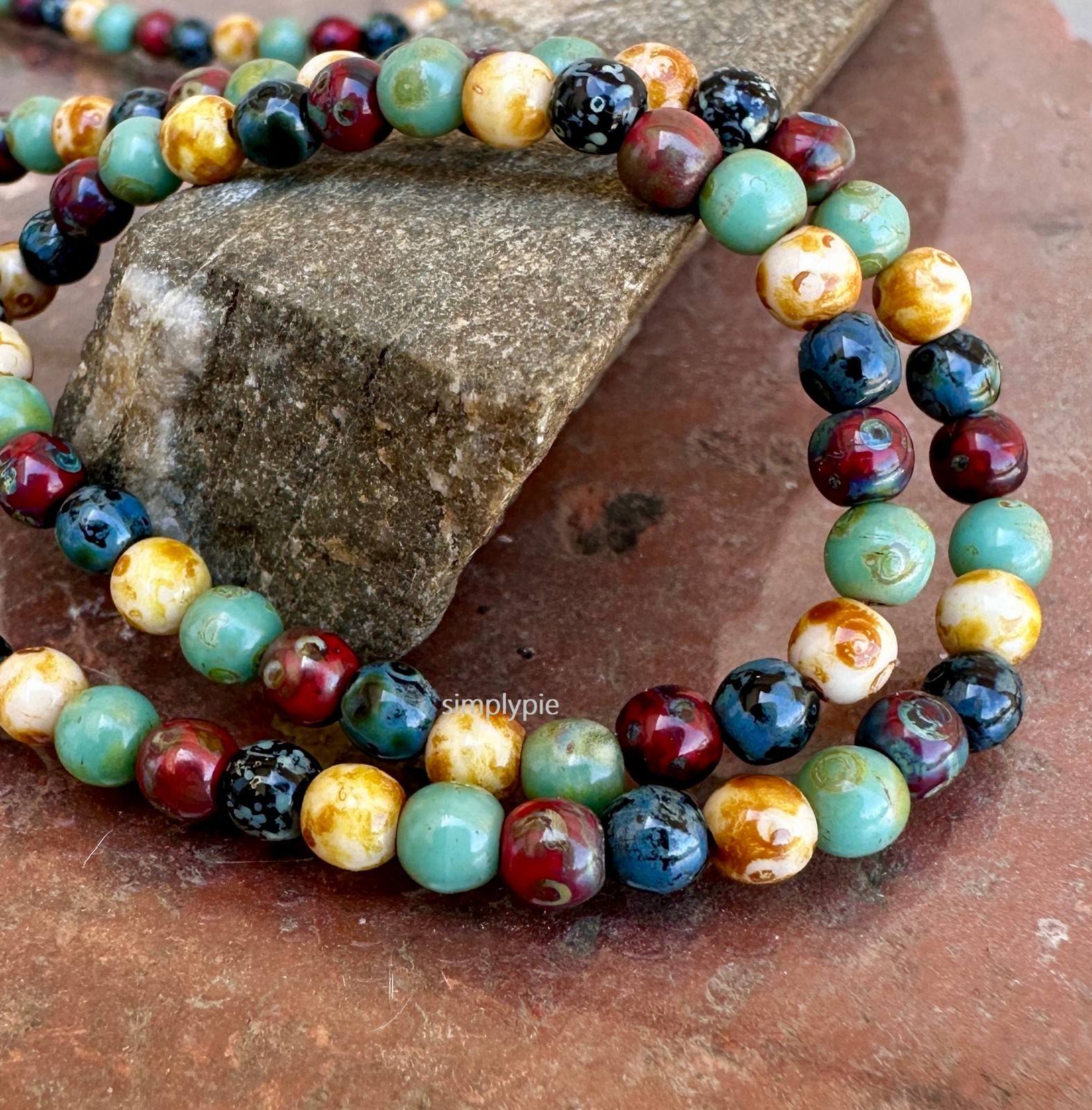 Picasso Mix Czech Glass Beads 4mm Round 50 Pcs Opaque Smooth Druk
