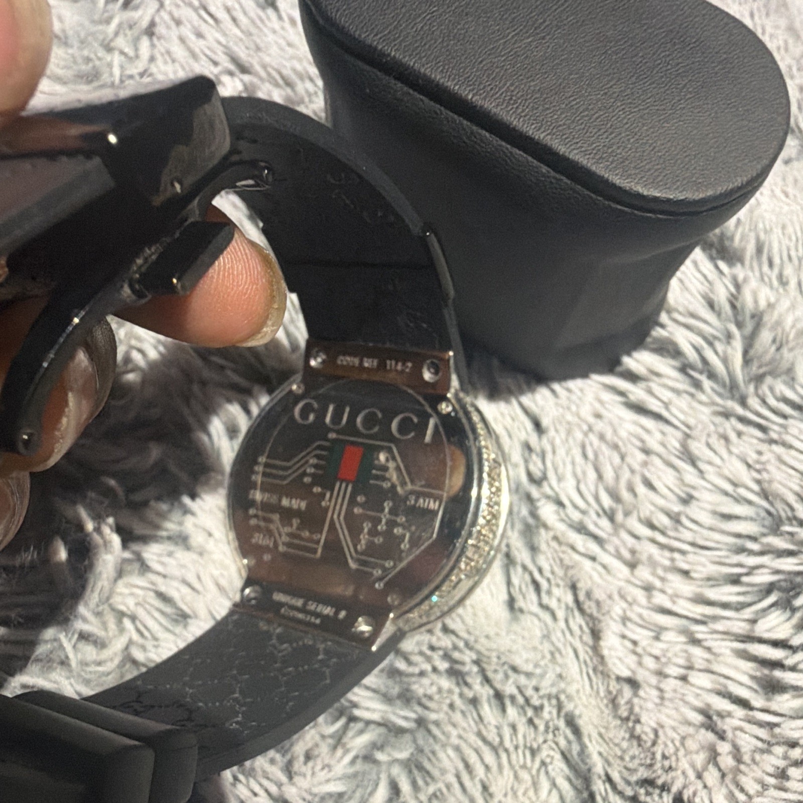 Gucci I-Gucci Digital Quartz Watch Diamond Bezel 50m Black Rubber Strap