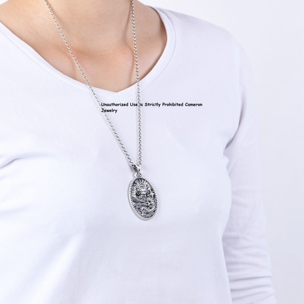 Pure S999 Fine Silver 999 Men Women Lucky Cloud Dragon Pendant 25-26g 56*31mm