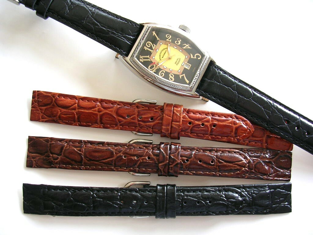 17mm Black Open End Alligator Calf wire lug watch band IW SUISSE 16 18 19 20 usa