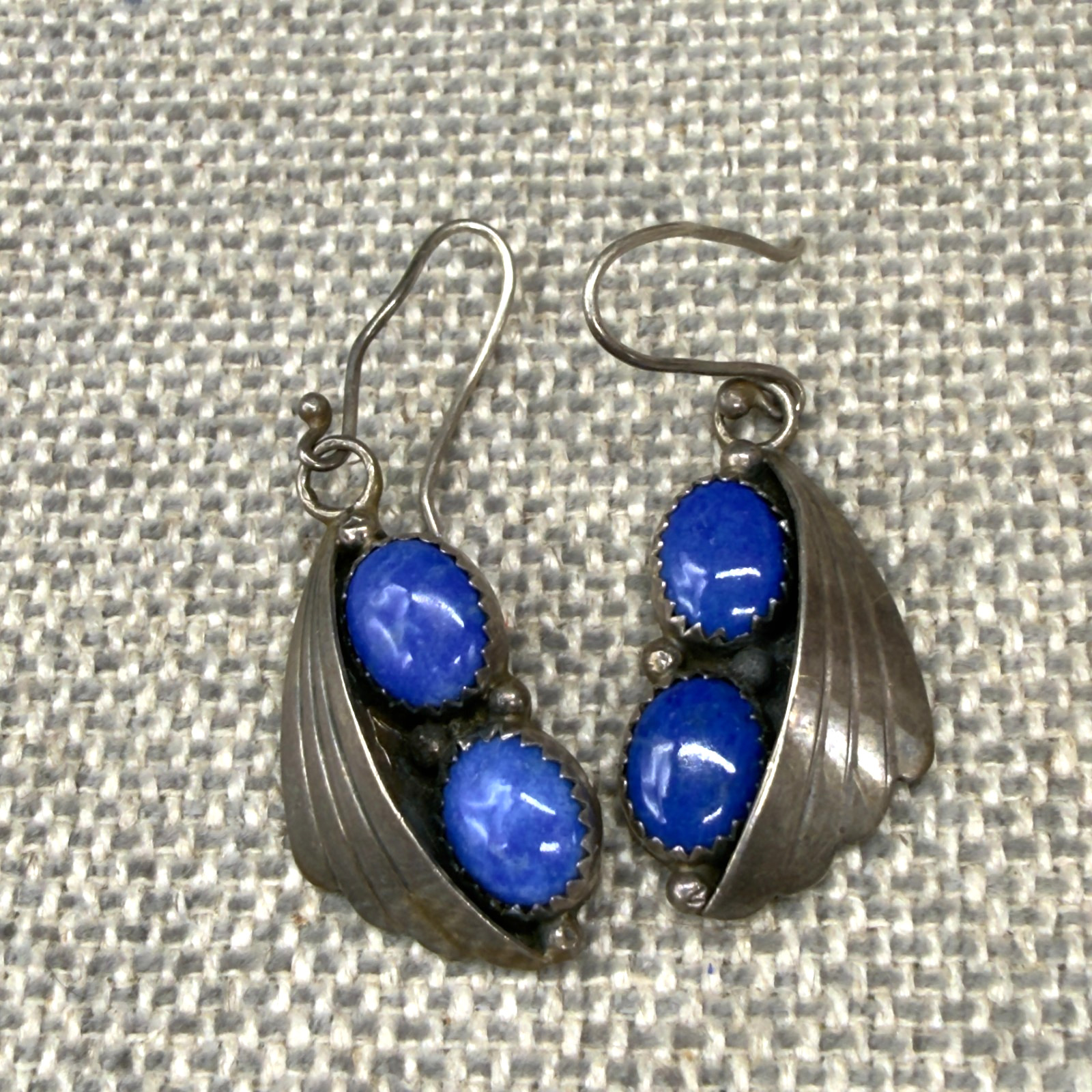 Vintage Sylvia Chee Navajo Earrings Sterling Silver Lapis Stones Dangle Pierced