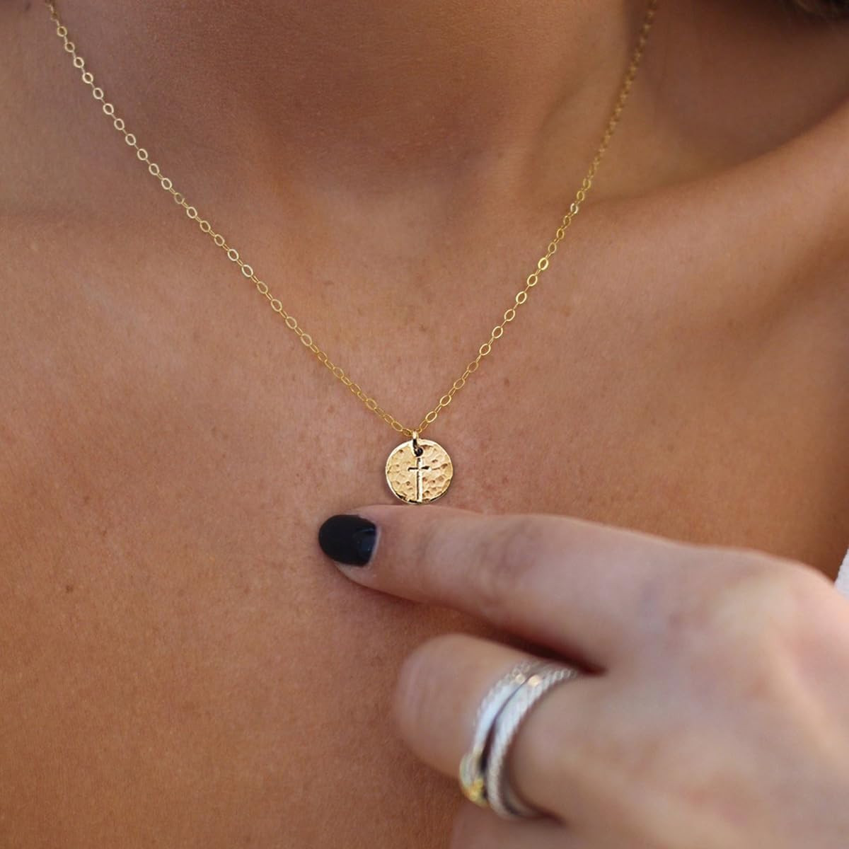 Small Cross Necklace for Women, 14K Gold Silver Plated Pendant | Dainty Cross Ch
