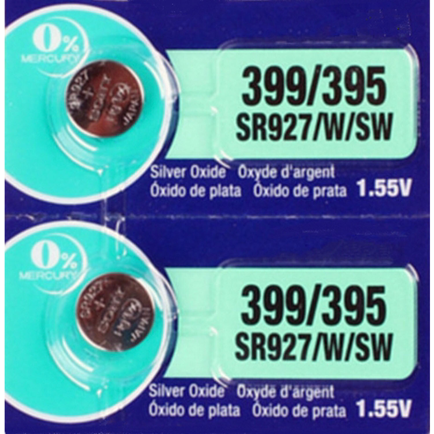 2 X SONY 399/395 SR927SW, AG7, SR57, 1.55V, Watch Battery, 0% Mercury, Exp. 2026