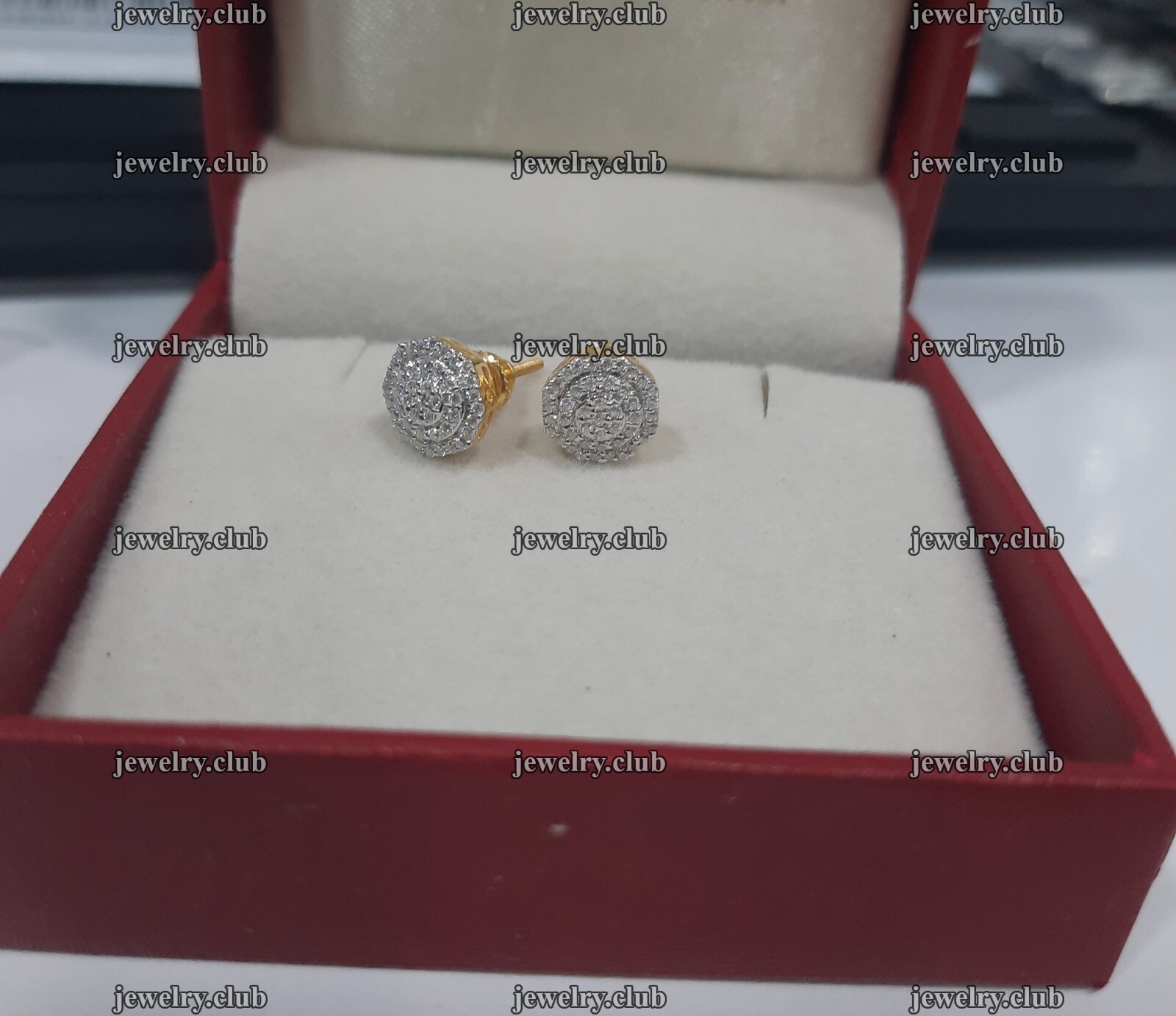 1Ct Round Cut Real Moissanite Men’s Cluster Stud Earrings Yellow Gold Plated