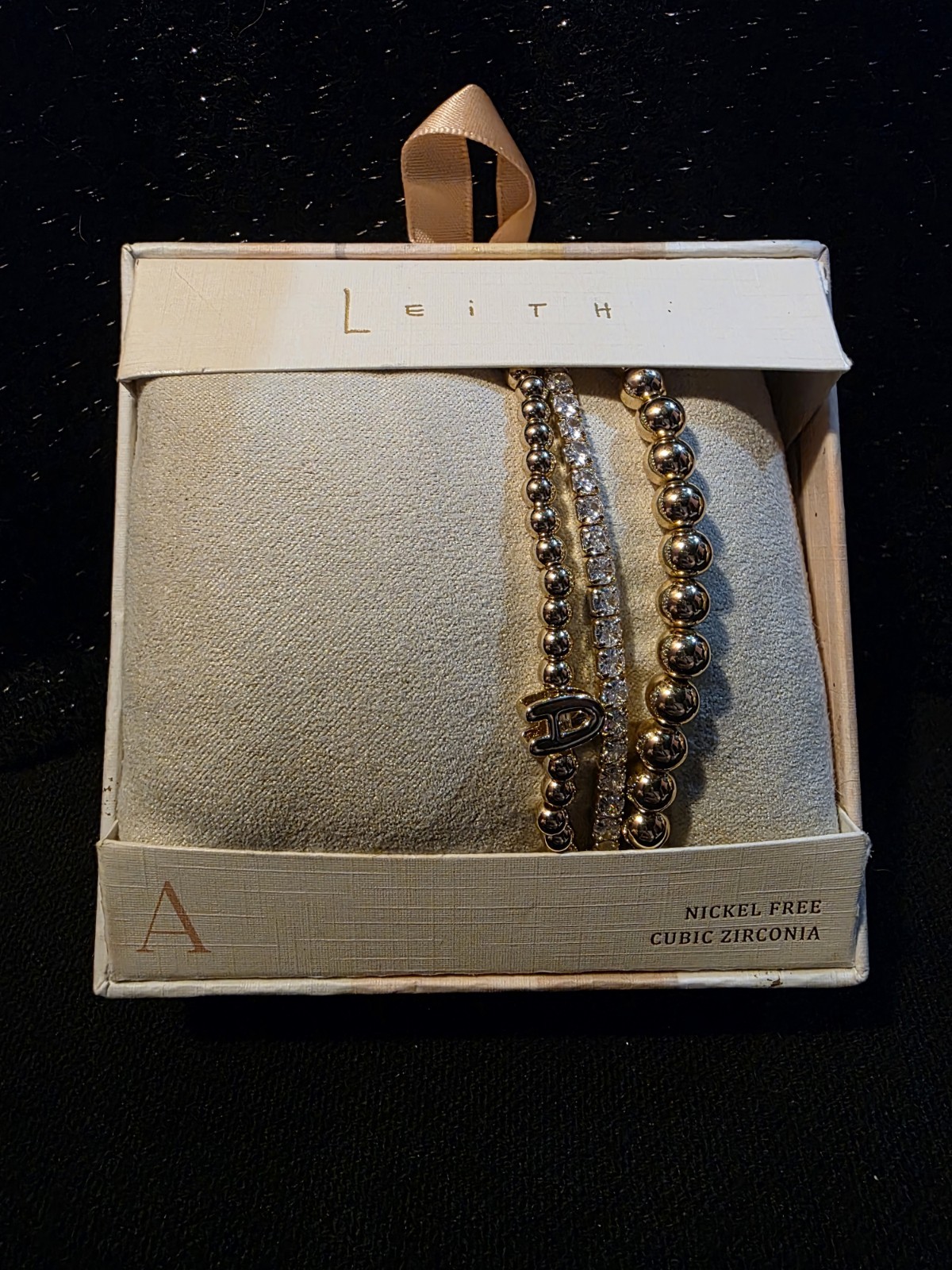 Leith ‘A’ Gold Tone 3-Piece Stretch Bracelet Set with CZ Tennis Bracelet