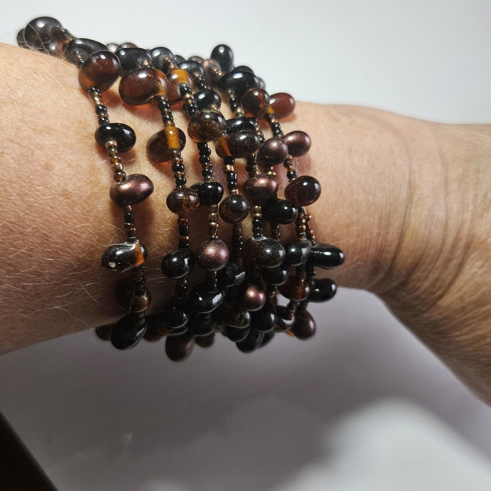 Brown Glass Beaded Wrap Around Bracelet Artisan Seed Bead