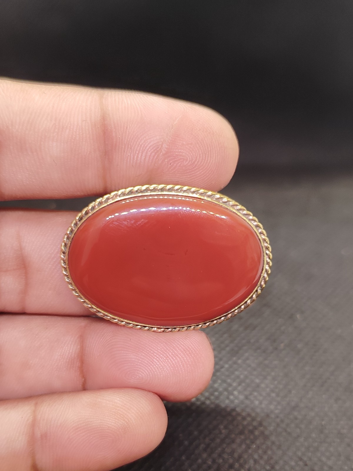 Brass Groove Red Onyx Pendant Gold Plated Natural Gemstone Handmade Jewelry