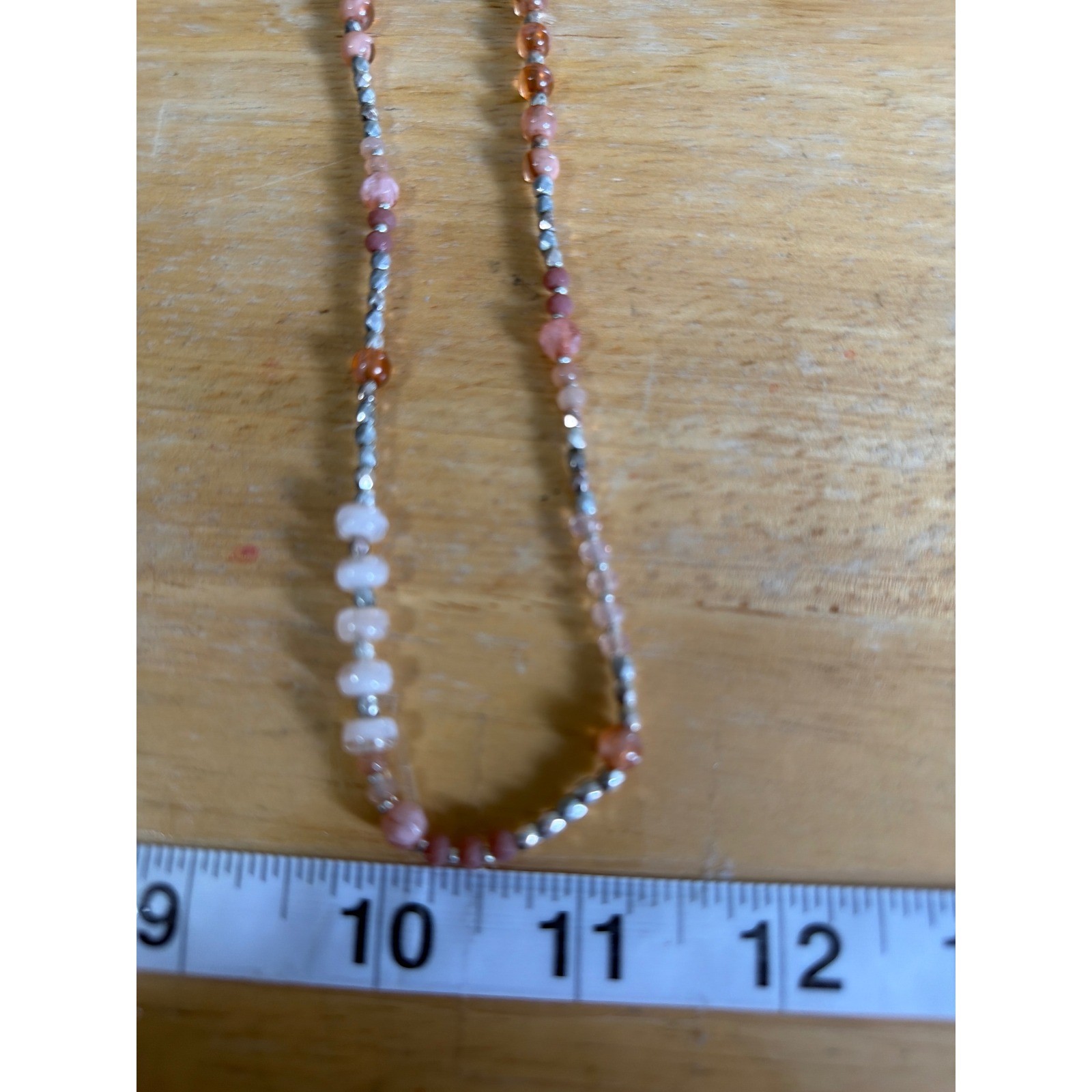 Bohemian Pink Peach Stone Beaded Long Strand Necklace Silver Accents