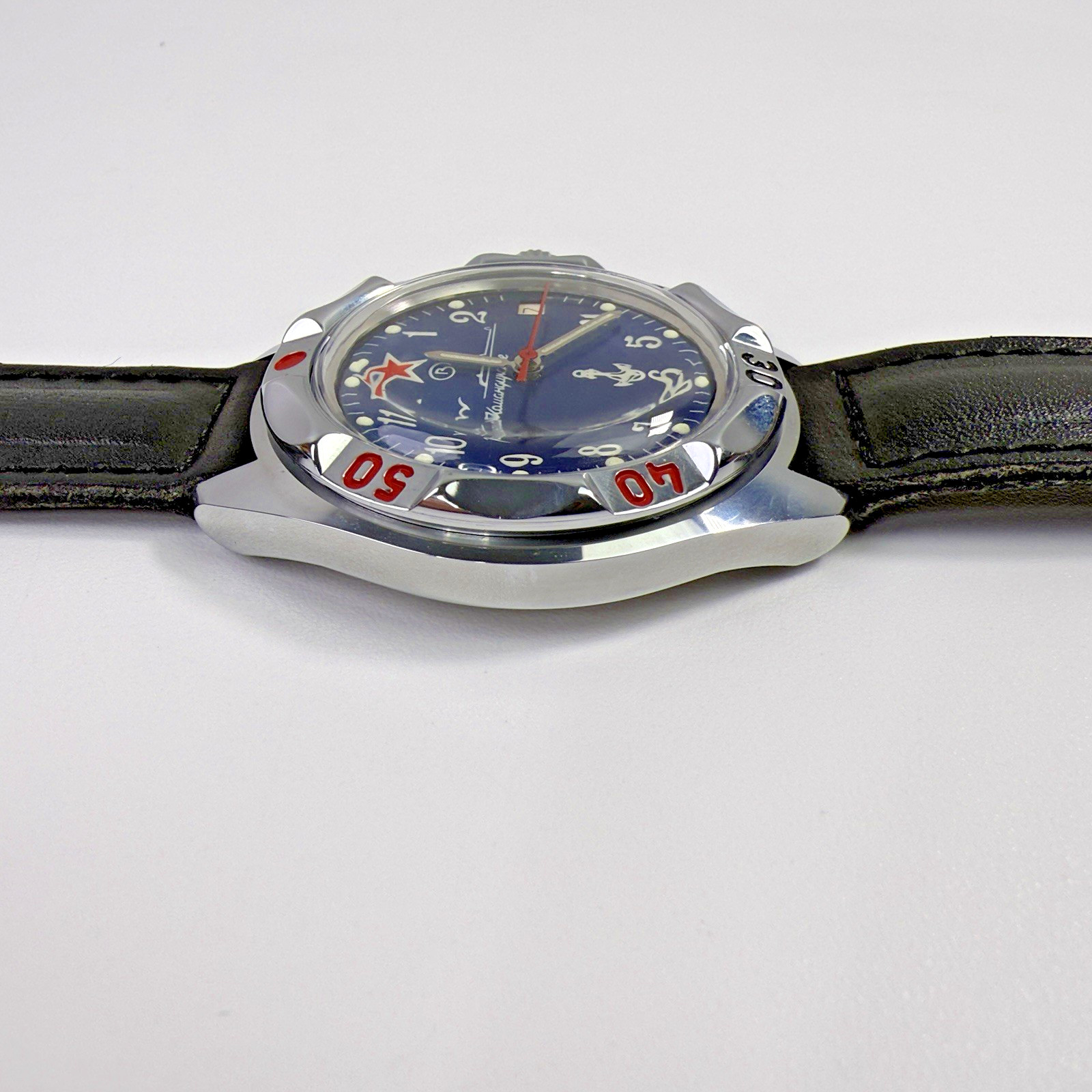 Vostok Komandirskie Russian SUBMARINE Automatic Watch Blue Dial Date Black Strap