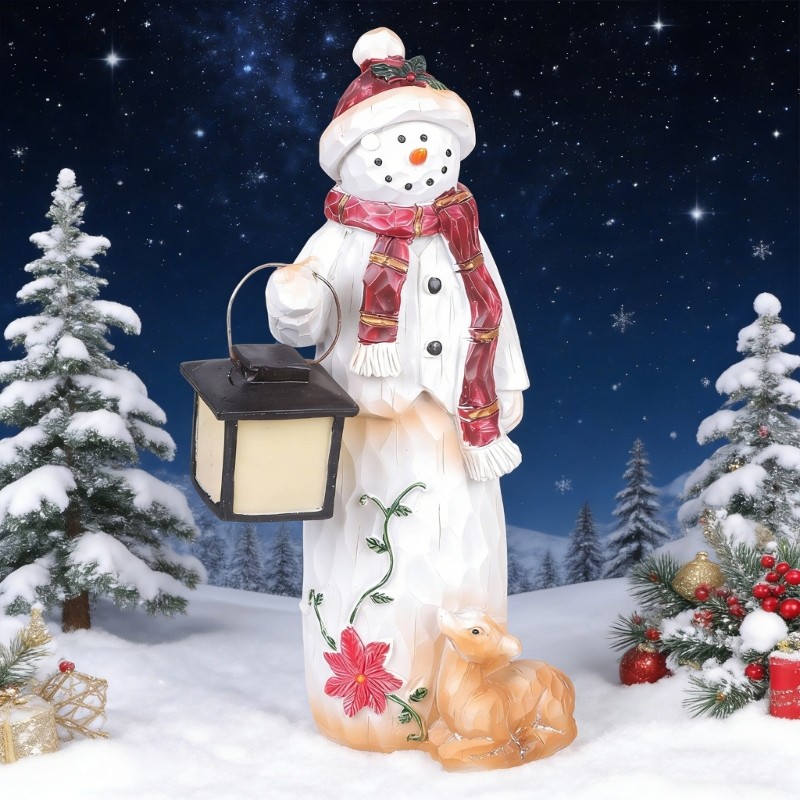 Snowman Lantern Figurine Resin Statue Children Indoor Outdoor Garden Yard Decor