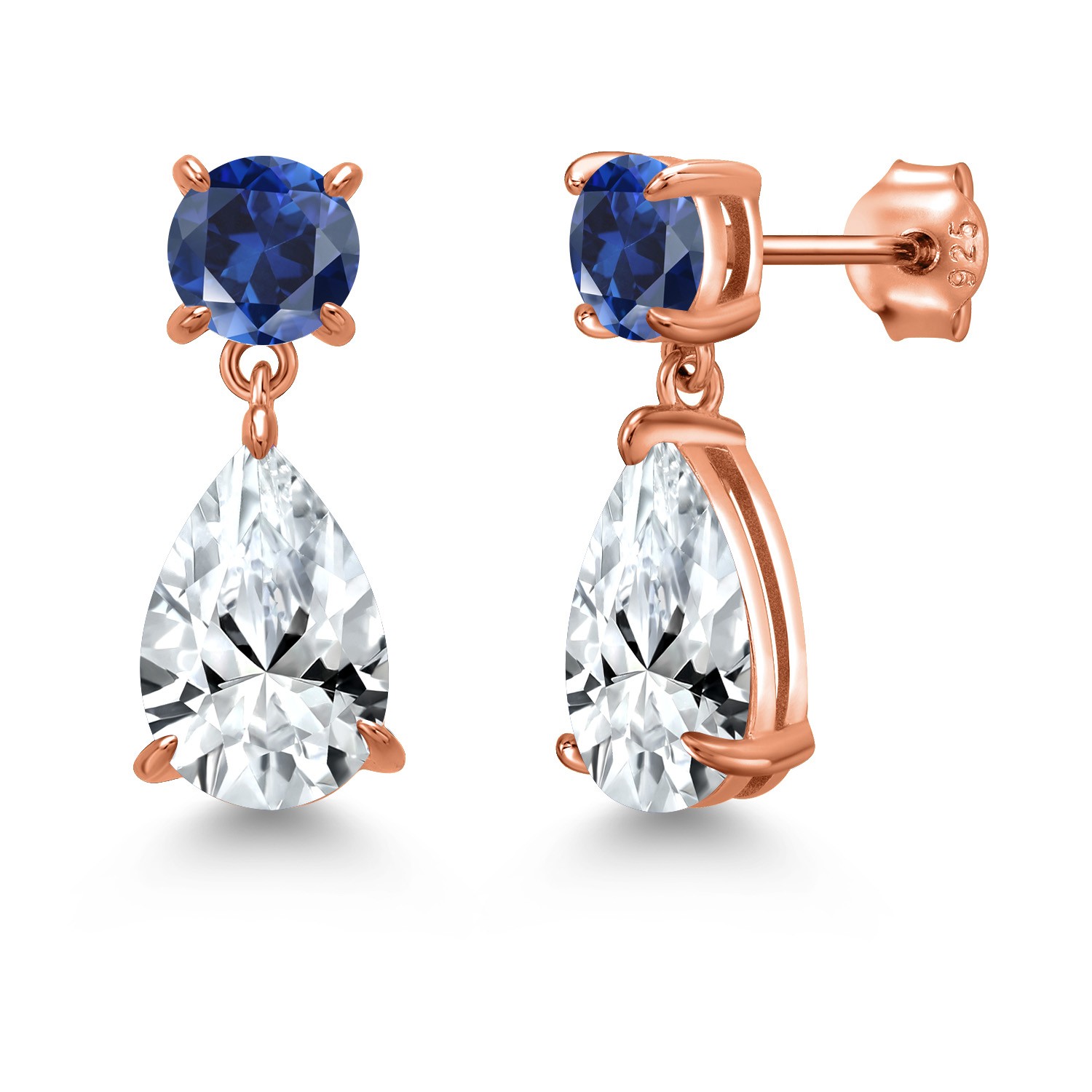 18K Rose Gold Plated Silver White Created Sapphire and Created Sapphire